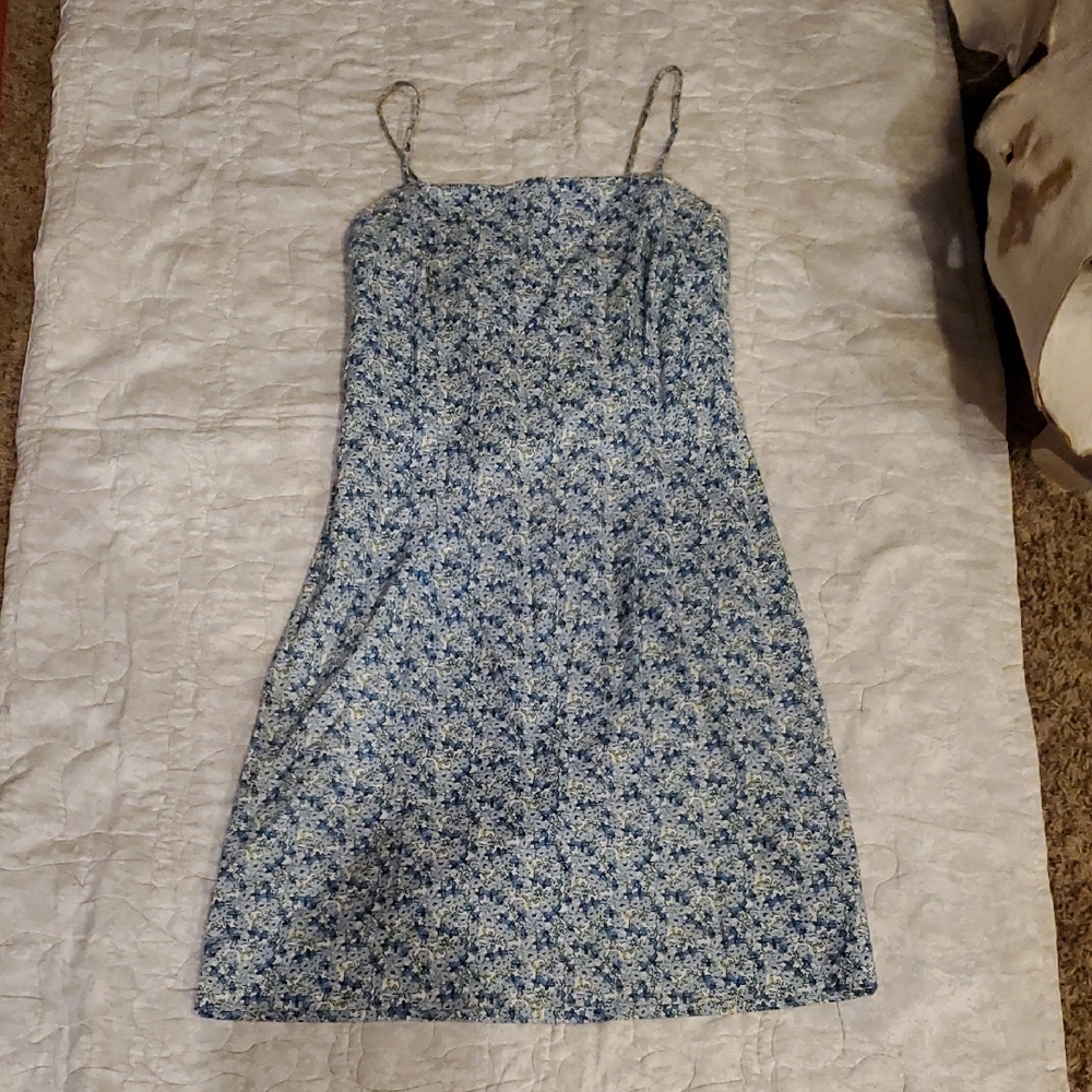 Rocket Candy Floral Blue Strappy Summer Dress sz M SUPER CUTE Lace Up back